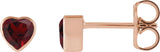 14K Gold Natural Mozambique Garnet Heart Bezel-Set Stud Earrings - Rose Gold