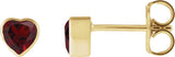 14K Gold Natural Mozambique Garnet Heart Bezel-Set Stud Earrings - Yellow Gold