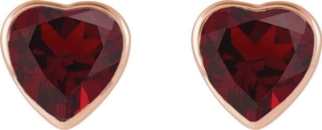 14K Gold Natural Mozambique Garnet Heart Bezel-Set Stud Earrings - Rose Gold - view 2