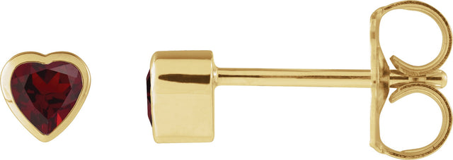14K Gold Natural Mozambique Garnet Heart Bezel-Set Stud Earrings - Yellow Gold