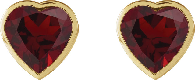 14K Gold Natural Mozambique Garnet Heart Bezel-Set Stud Earrings - Yellow Gold - view 2