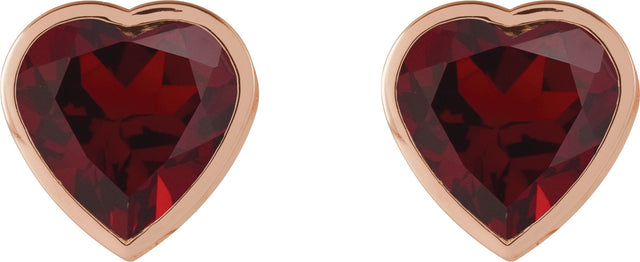 14K Gold Natural Mozambique Garnet Heart Bezel-Set Stud Earrings - Rose Gold - view 2