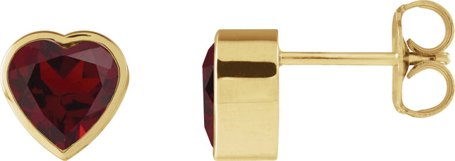 14K Gold Natural Mozambique Garnet Heart Bezel-Set Stud Earrings - Yellow Gold
