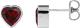 Platinum Natural Mozambique Garnet Heart Bezel-Set Stud Earrings