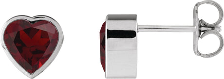 Platinum Natural Mozambique Garnet Heart Bezel-Set Stud Earrings