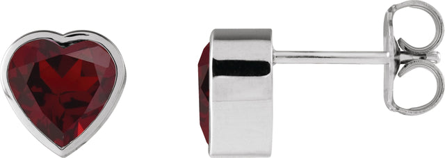 14K Gold Natural Mozambique Garnet Heart Bezel-Set Stud Earrings - White Gold