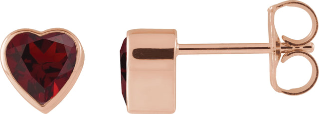 14K Gold Natural Mozambique Garnet Heart Bezel-Set Stud Earrings - Rose Gold