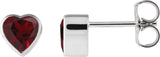 Platinum Natural Mozambique Garnet Heart Bezel-Set Stud Earrings