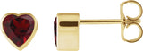 14K Gold Natural Mozambique Garnet Heart Bezel-Set Stud Earrings - Yellow Gold