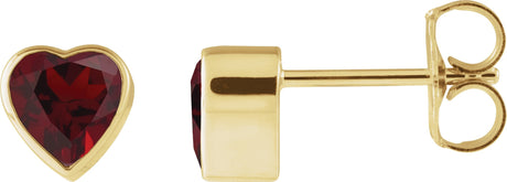 14K Gold Natural Mozambique Garnet Heart Bezel-Set Stud Earrings - Yellow Gold