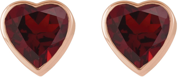 14K Gold Natural Mozambique Garnet Heart Bezel-Set Stud Earrings - Rose Gold - view 2