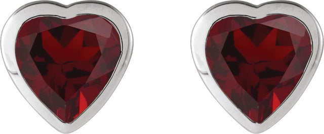 14K Gold Natural Mozambique Garnet Heart Bezel-Set Stud Earrings - White Gold - view 2