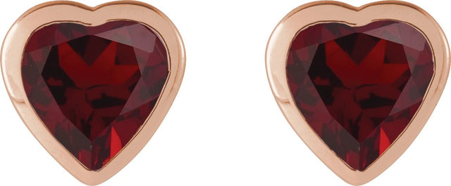 14K Gold Natural Mozambique Garnet Heart Bezel-Set Stud Earrings - Rose Gold - view 2