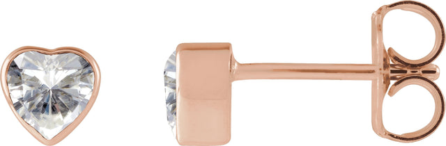 14K Gold Lab-Grown Moissanite Heart Bezel-Set Stud Earrings - Rose Gold