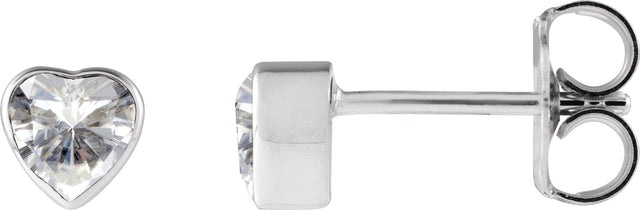 Platinum Lab-Grown Moissanite Heart Bezel-Set Stud Earrings