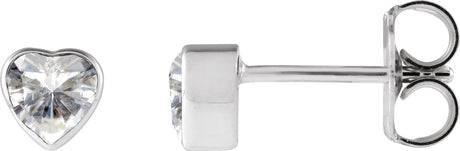 14K Gold Lab-Grown Moissanite Heart Bezel-Set Stud Earrings - White Gold