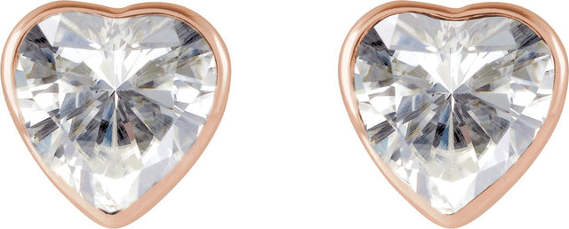 14K Gold Lab-Grown Moissanite Heart Bezel-Set Stud Earrings - Rose Gold - view 2