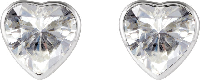 14K Gold Lab-Grown Moissanite Heart Bezel-Set Stud Earrings - White Gold - view 2