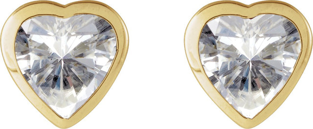 14K Gold Lab-Grown Moissanite Heart Bezel-Set Stud Earrings - Yellow Gold - view 2