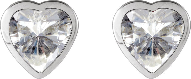 Platinum Lab-Grown Moissanite Heart Bezel-Set Stud Earrings - view 2