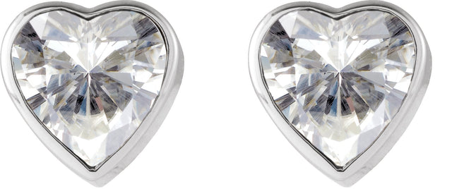 14K Gold Lab-Grown Moissanite Heart Bezel-Set Stud Earrings - White Gold - view 2