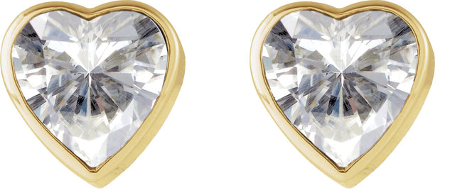 14K Gold Lab-Grown Moissanite Heart Bezel-Set Stud Earrings - Yellow Gold - view 2