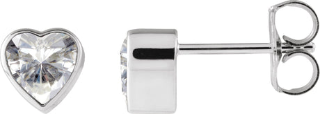 Platinum Lab-Grown Moissanite Heart Bezel-Set Stud Earrings
