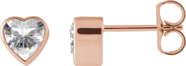 14K Gold Lab-Grown Moissanite Heart Bezel-Set Stud Earrings - Rose Gold