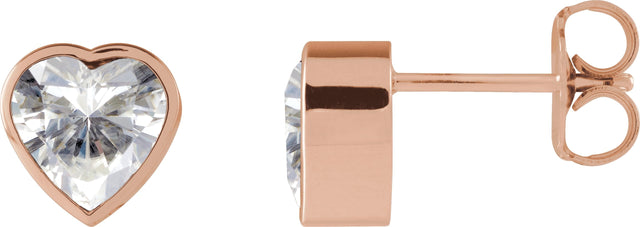 14K Gold Lab-Grown Moissanite Heart Bezel-Set Stud Earrings - Rose Gold