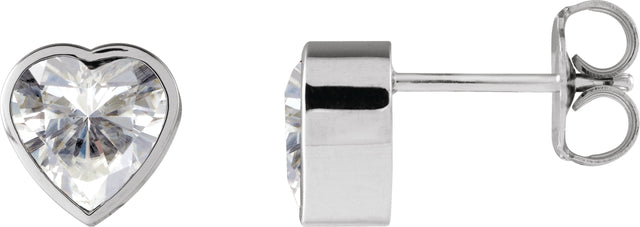 Platinum Lab-Grown Moissanite Heart Bezel-Set Stud Earrings