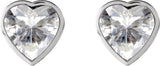 14K Gold Lab-Grown Moissanite Heart Bezel-Set Stud Earrings - White Gold - view 2
