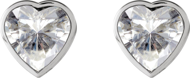 14K Gold Lab-Grown Moissanite Heart Bezel-Set Stud Earrings - White Gold - view 2