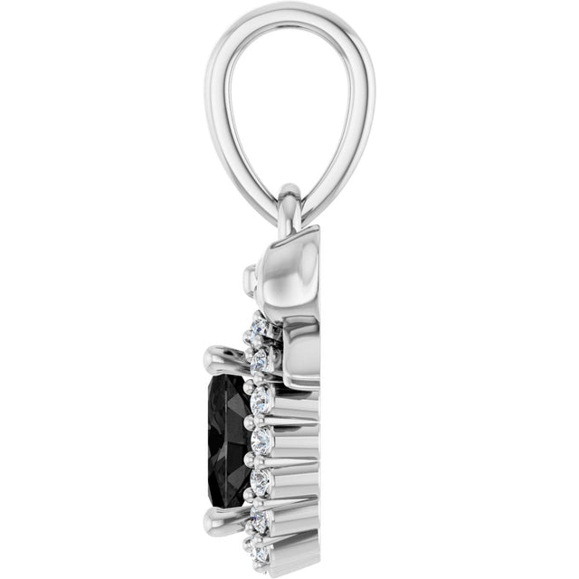 Platinum Oval Natural Black Onyx & Natural Diamond Accented Bow Necklace or Pendant - view 3