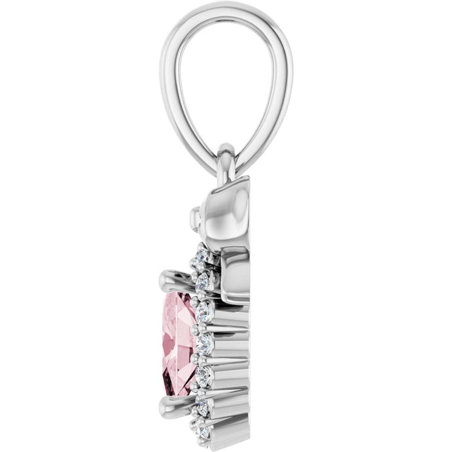 Platinum Oval Natural Pink Morganite & Natural Diamond Accented Bow Necklace or Pendant - view 3