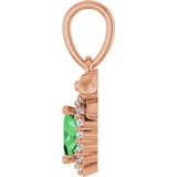 14K Gold Oval Natural Tsavorite Garnet & Natural Diamond Accented Bow Necklace or Pendant - Rose Gold - view 3