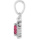 Platinum Oval Natural Rhodolite Garnet & Natural Diamond Accented Bow Necklace or Pendant - view 3
