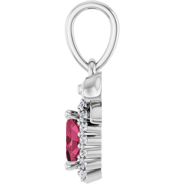 Platinum Oval Natural Rhodolite Garnet & Natural Diamond Accented Bow Necklace or Pendant - view 3