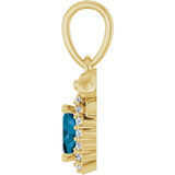 14K Gold Oval Natural London Blue Topaz & Natural Diamond Accented Bow Necklace or Pendant - Yellow Gold - view 3