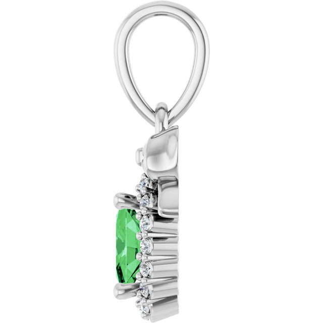 14K Gold Oval Natural Tsavorite Garnet & Natural Diamond Accented Bow Necklace or Pendant - White Gold - view 3