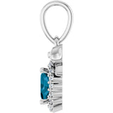 Platinum Oval Natural London Blue Topaz & Natural Diamond Accented Bow Necklace or Pendant - view 3