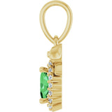14K Gold Oval Natural Tsavorite Garnet & Natural Diamond Accented Bow Necklace or Pendant - Yellow Gold - view 3