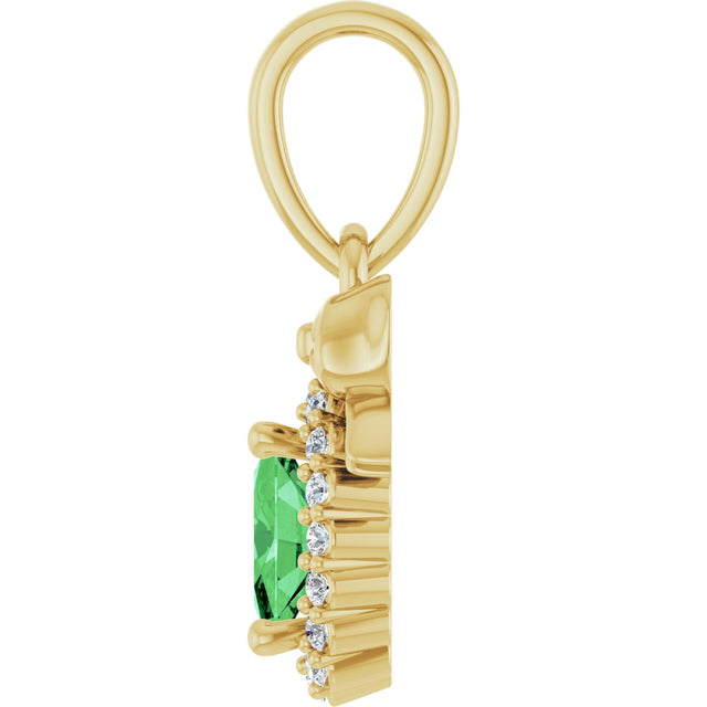14K Gold Oval Natural Tsavorite Garnet & Natural Diamond Accented Bow Necklace or Pendant - Yellow Gold - view 3