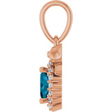14K Gold Oval Natural London Blue Topaz & Natural Diamond Accented Bow Necklace or Pendant - Rose Gold - view 3