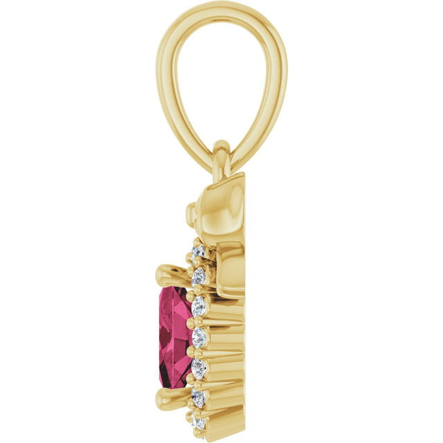 14K Gold Oval Natural Rhodolite Garnet & Natural Diamond Accented Bow Necklace or Pendant - Yellow Gold - view 3