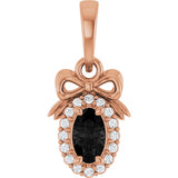 14K Gold Oval Natural Black Onyx & Natural Diamond Accented Bow Necklace or Pendant - Rose Gold