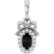 Platinum Oval Natural Black Onyx & Natural Diamond Accented Bow Necklace or Pendant