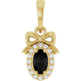 14K Gold Oval Natural Black Onyx & Natural Diamond Accented Bow Necklace or Pendant - Yellow Gold