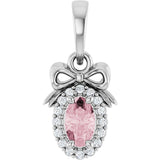 Platinum Oval Natural Pink Morganite & Natural Diamond Accented Bow Necklace or Pendant