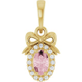 14K Gold Oval Natural Pink Morganite & Natural Diamond Accented Bow Necklace or Pendant - Yellow Gold