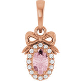 14K Gold Oval Natural Pink Morganite & Natural Diamond Accented Bow Necklace or Pendant - Rose Gold